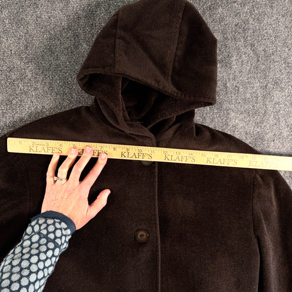 Jones New York Brown Wool Angora Coat Hooded Front Buttons Size 12P - Picture 7 of 11